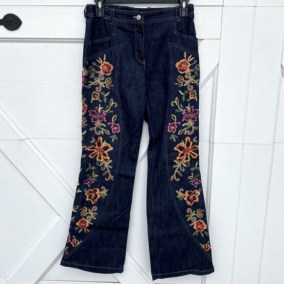 Escada Denim - Escada Floral Embroidery Wide Leg Designer Jeans Sz 6 (Euro 36) EUC!
